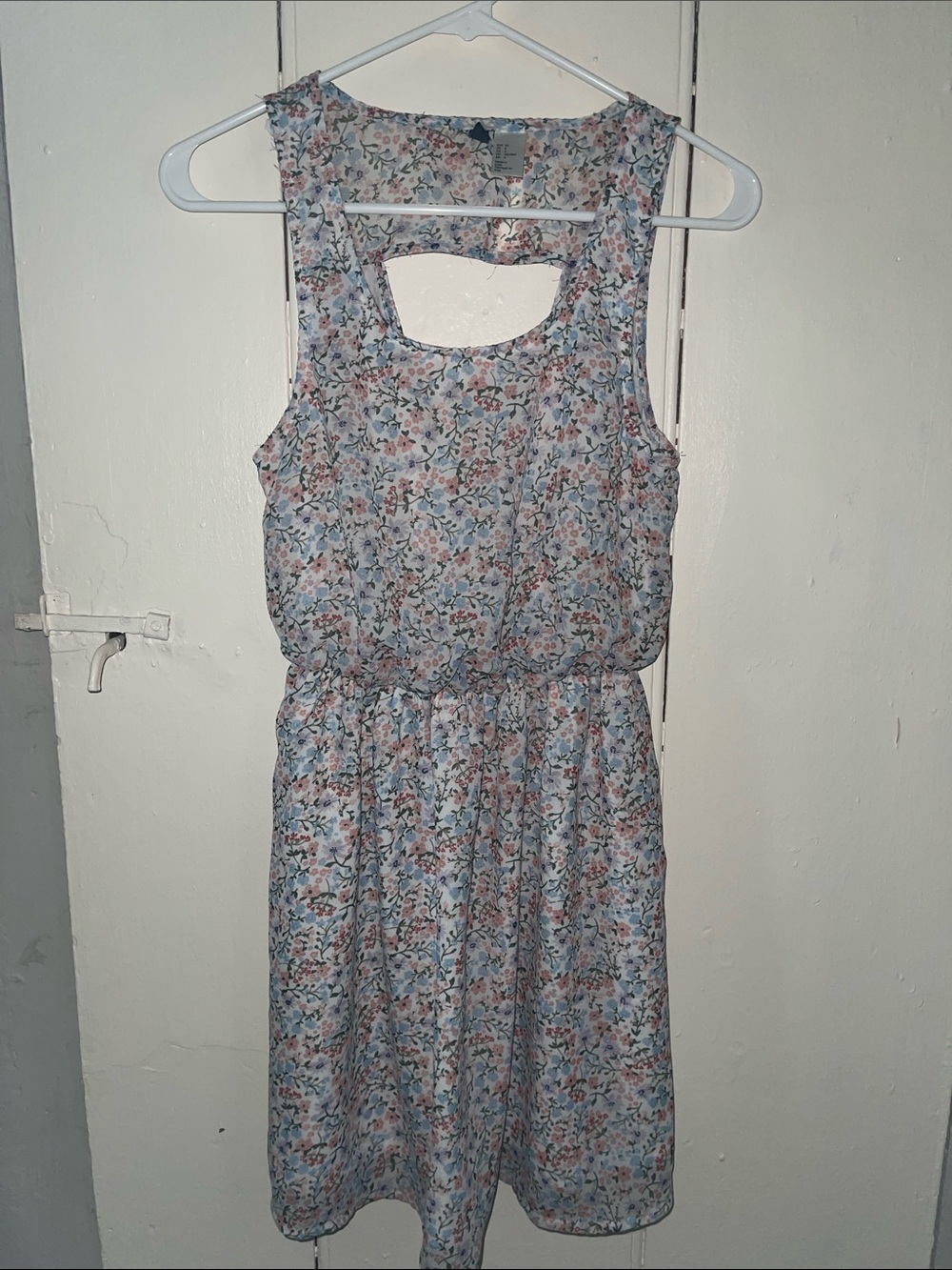 Divided Floral Sleeveless Cutout Sundress in Light Blue and Pink